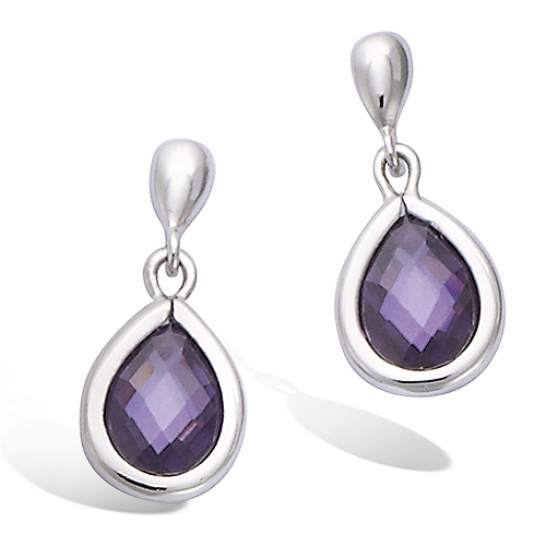Boucles d’oreilles goutte serti clos améthystes diamètre 18 mm - Argent 925