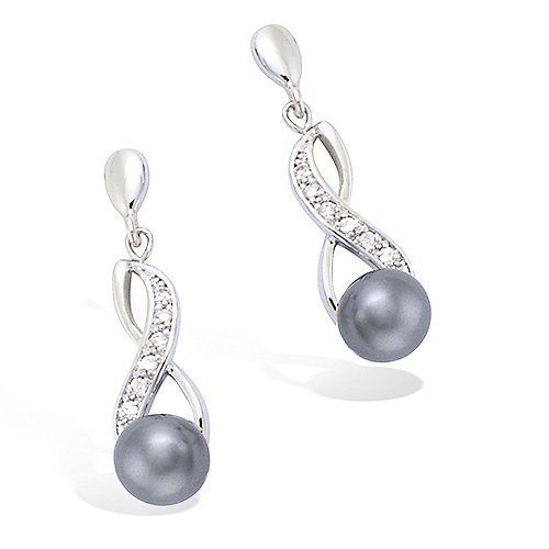 Boucles d’oreilles infini perle grise diamètre 26 mm - Argent 925
