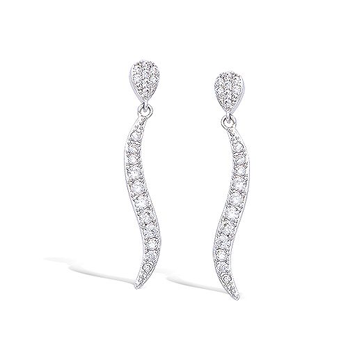 Boucles d’oreilles pendantes feuille pavée oxydes diamètre 34 mm - Argent 925