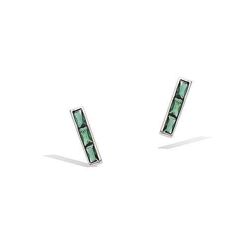 Boucles d’oreilles trilogie baguettes émeraude diamètre 10 mm - Argent 925