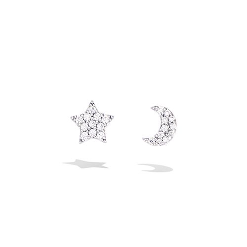Boucles d’oreilles puces lune et étoile oxydes diamètre 5 mm - Argent 925