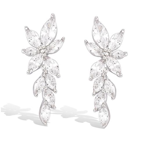 Boucles d’oreilles pendantes feuille oxydes blancs - Argent 925