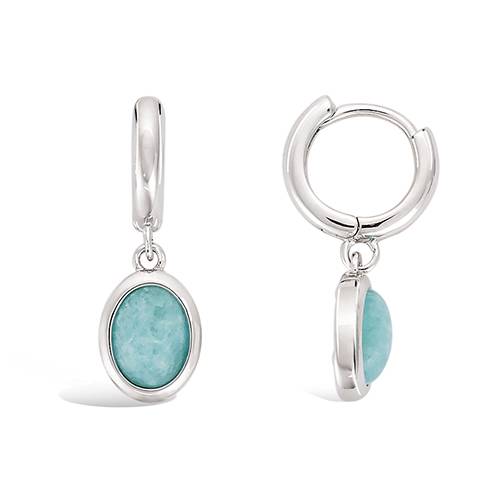 Boucles d’oreilles pendantes ovales amazonite véritable - Argent 925