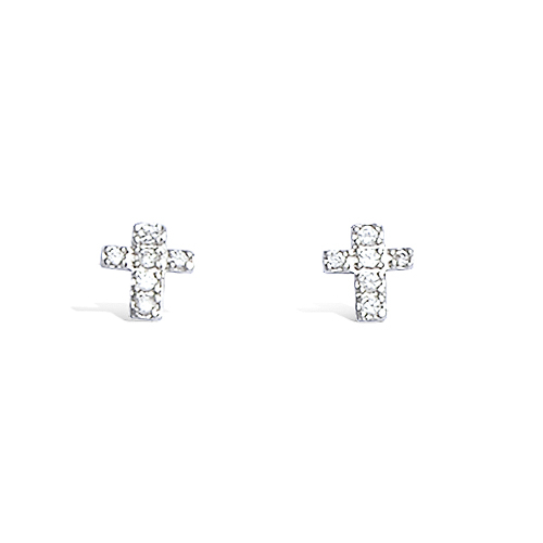 Boucles d’oreilles croix oxydes blancs - Argent 925