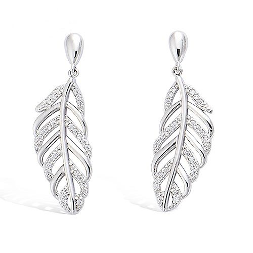 Boucles d’oreilles pendantes plume oxydes diamètre 33 mm - Argent 925