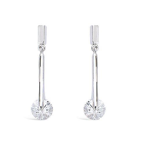 Boucles d’oreilles pendantes disque oxydes blancs - Argent 925