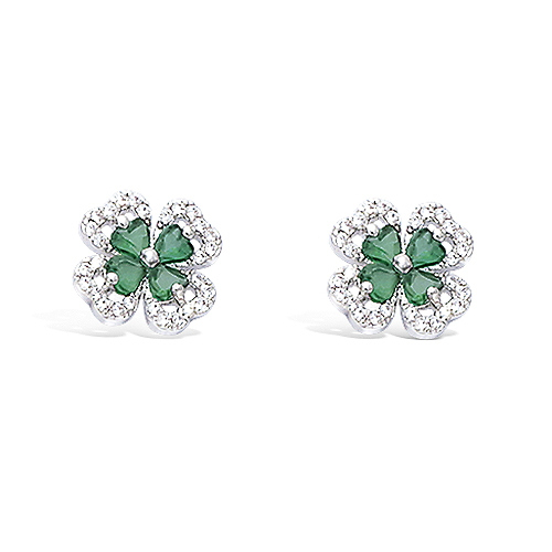 Boucles d’oreilles trèfle émeraude diamètre 11 mm - Argent 925