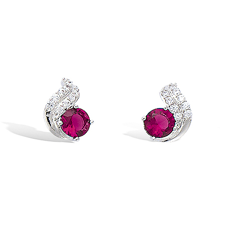 Boucles d’oreilles pendantes rubis zirconiums diamètre 10 mm - Argent 925