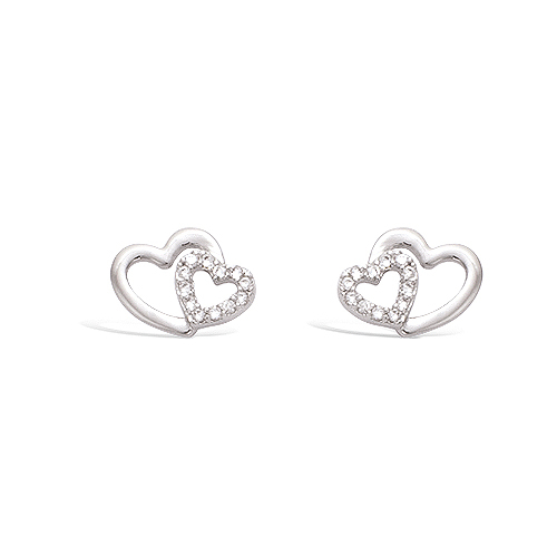 Boucles d’oreilles double cœur croisé oxydes - Argent 925