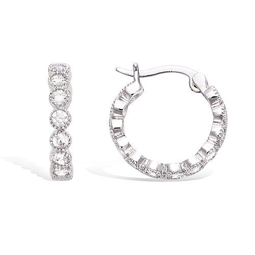 Boucles d’oreilles créoles oxydes blancs diamètre 18 mm - Argent 925