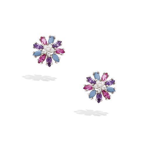 Boucles d’oreilles fleur turquoise diamètre 8 mm - Argent 925