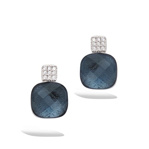 Boucles d’oreilles pendantes facettes London Blue diamètre 15 mm - Argent 925