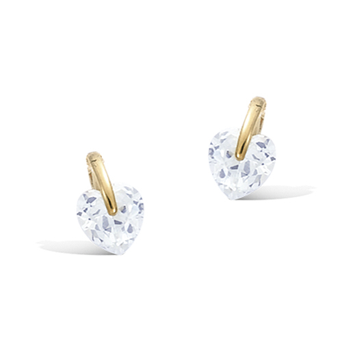 Boucles d'oreilles pendantes forme cœur oxydes blancs - Plaqué Or