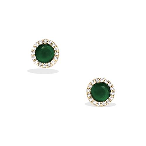 Boucles d’oreilles puces vert émeraude entourage oxydes blancs - Plaqué Or