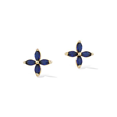 Boucles d’oreilles puces fleur saphir bleu - Plaqué Or