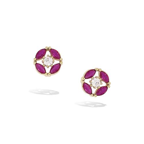 Boucles d’oreilles puces rondes en marquises fuschia - Plaqué Or