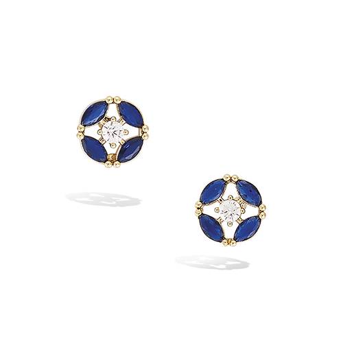 Boucles d’oreilles puces rondes marquises saphir bleu - Plaqué Or