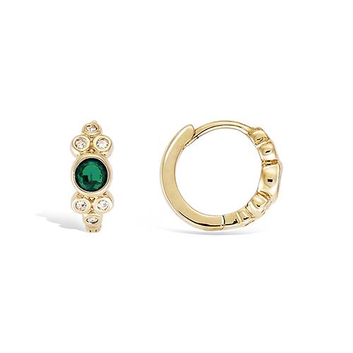 Boucles d’oreilles mini créoles rondes émeraude - Plaqué Or