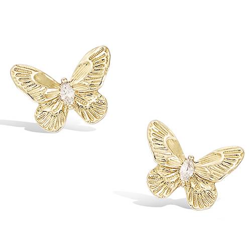 Boucles d’oreilles puces papillon oxydes blancs - Plaqué Or