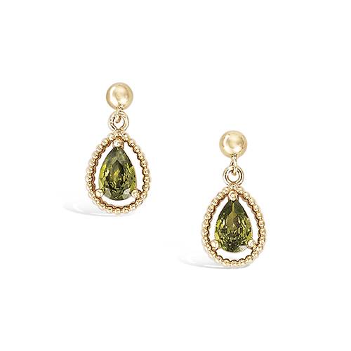 Boucles d’oreilles goutte vert olive entourage - Plaqué Or