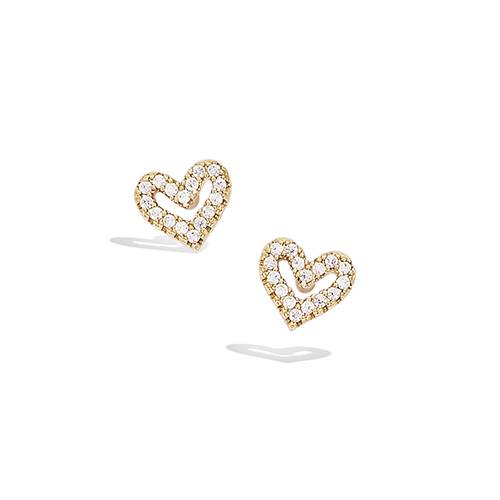 Boucles d’oreilles puces cœur évidé oxydes blancs - Plaqué Or