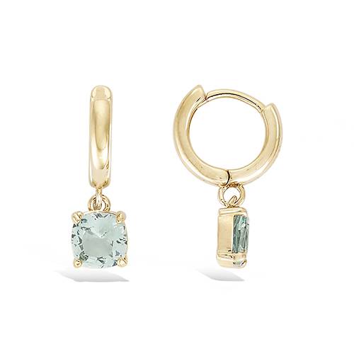 Boucles d’oreilles mini créoles aqua marine serti griffes - Plaqué Or