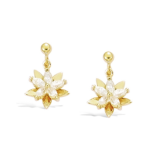 Boucles d’oreilles pendantes fleur oxydes blancs - Plaqué Or