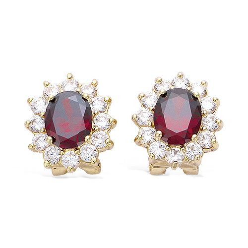 Boucles d’oreilles ovales grenat entourées d’oxydes - Plaqué Or