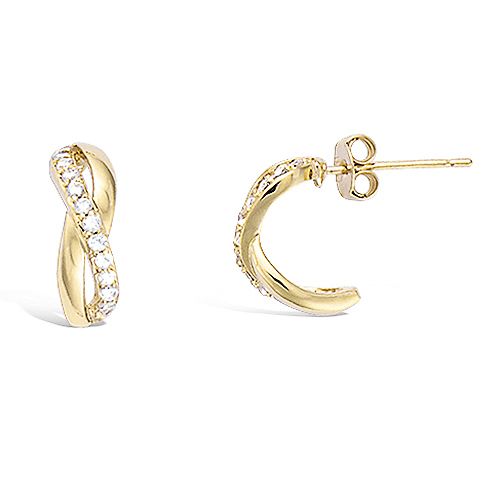 Boucles d'oreilles demi créole croisées oxydes blancs - Plaqué Or