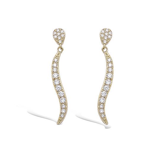 Boucles d’oreilles pendantes feuille pavée oxydes diamètre 34 mm - Plaqué Or