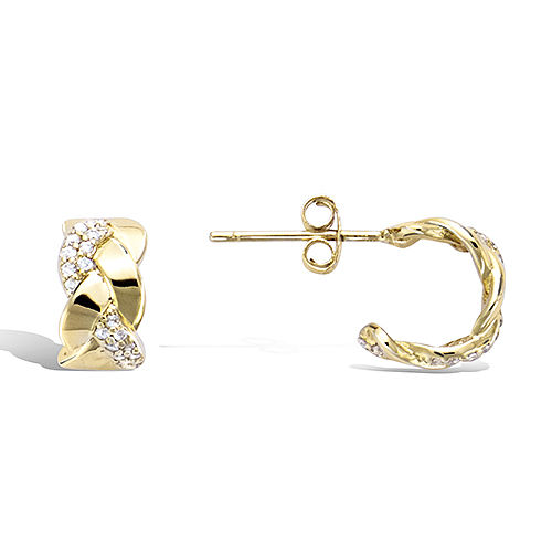 Boucles d'oreilles créoles torsadées oxydes blancs diamètre 6 mm - Plaqué Or