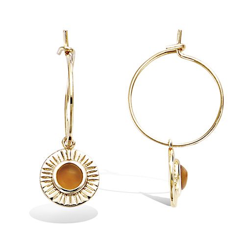 Boucles d’oreilles créoles rondes ambre - Plaqué Or