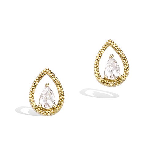 Boucles d’oreilles puces goutte oxydes diamètre 12 mm - Plaqué Or