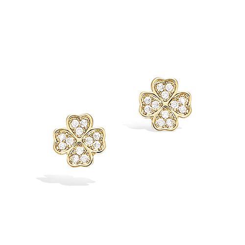 Boucles d'oreilles puces trèfle oxydes diamètre 8 mm - Plaqué Or