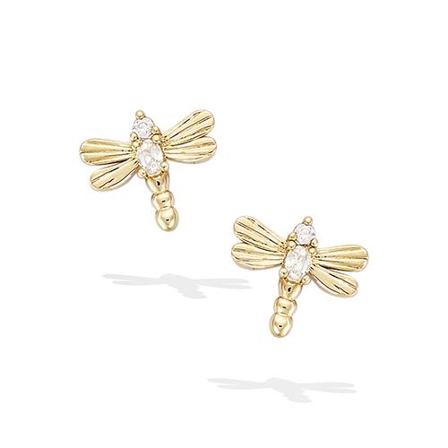 Boucles d’oreilles puces libellule oxydes blancs - Plaqué Or