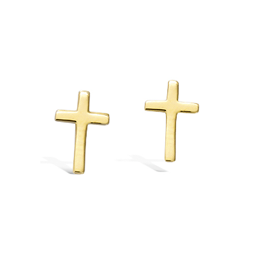 Boucles d’oreilles croix lisse diamètre 9 mm - Plaqué Or