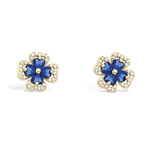 Boucles d’oreilles trèfle en verre saphir - Plaqué Or