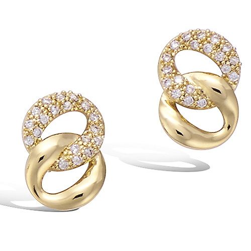 Boucles d’oreilles double anneau ovale entrelacé oxydes blancs - Plaqué Or