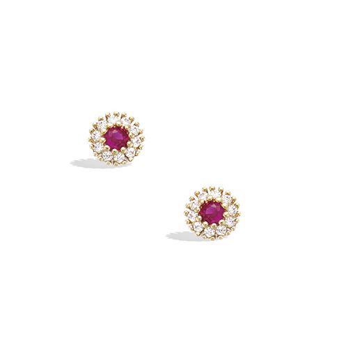 Boucles d’oreilles pastilles entourées zirconiums diamètre 6 mm - Plaqué Or