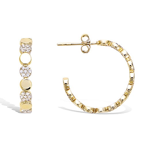 Boucles d’oreilles créoles pastilles alternées - Plaqué Or