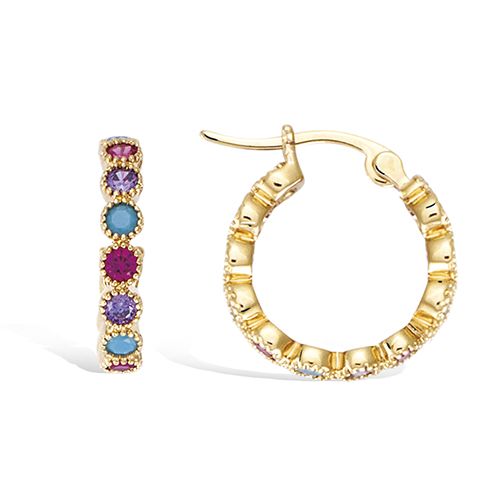 Boucles d’oreilles créoles turquoise fuchsia diamètre 17 mm - Plaqué Or