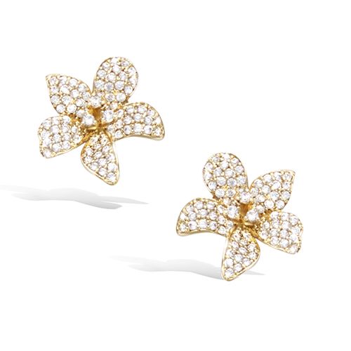 Boucles d’oreilles fleur pavé oxydes diamètre 15 mm - Plaqué Or