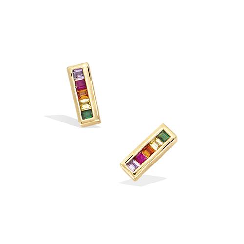 Boucles d’oreilles puces rectangle arc-en-ciel - Plaqué Or
