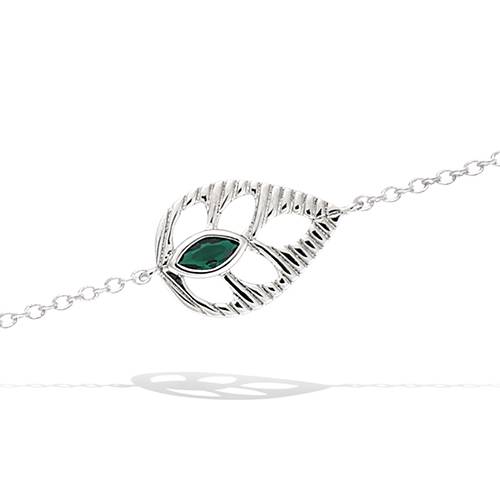 Bracelet feuille évidée émeraude - Argent 925
