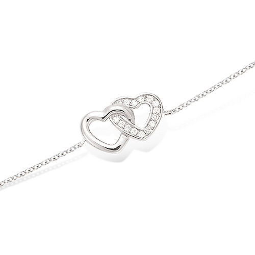 Bracelet double coeur ajouré oxydes - Argent 925