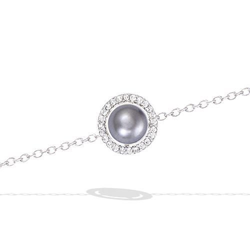 Bracelet perle grise entourée oxydes - Argent 925