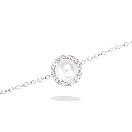 Bracelet entourage perle blanche oxydes - Argent 925