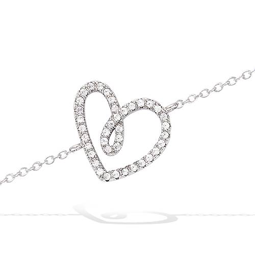Bracelet coeur évidé oxydes blancs - Argent 925