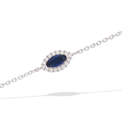 Bracelet marquise bleu saphir entourage oxydes - Argent 925