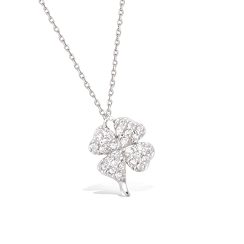 Chaîne de cheville trèfle oxydes blancs - Argent 925